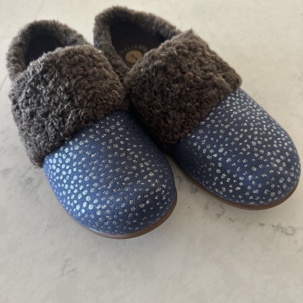 Revitalign Orthotic Suede Sz 8 Ellie Slippers Blue Metallic Comfortcore Lounge